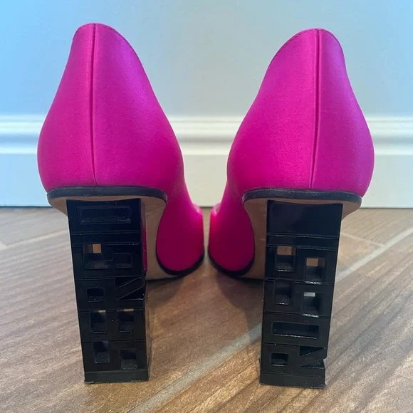 SERGIO ROSSI Super Heel Crystal-Embellished Neon Bright Pink Satin Pumps 34 4 - Picture 9 of 10
